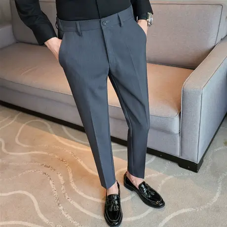 商务休闲灰色西裤男修身百搭直筒长裤可拉伸腰围垂感职业西装裤潮图片