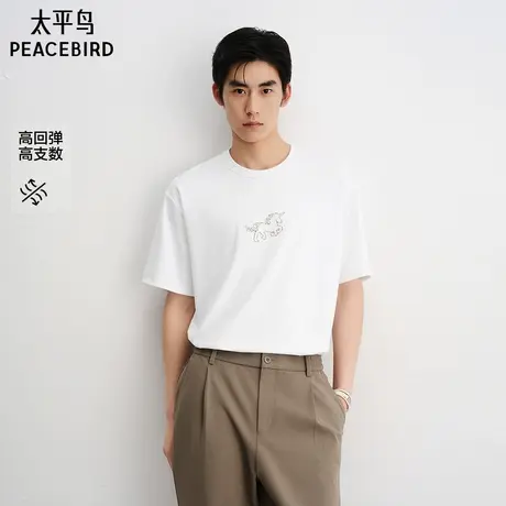 【商场同款】太平鸟男装高弹力短袖T恤秋新款刺绣体恤衫B1CNF3122图片