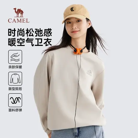 骆驼女装圆领卫衣2025春秋新款情侣纯色套头美式休闲长袖t恤男女图片