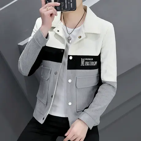 春秋灯芯绒外套男韩版潮流修身翻领夹克潮牌帅气短款风衣加厚衣服商品大图