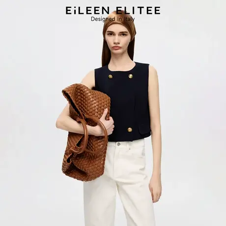 朗姿欧洲EiLEEN ELITEE2025秋新款时尚三醋酸圆领无袖短款马甲女商品大图