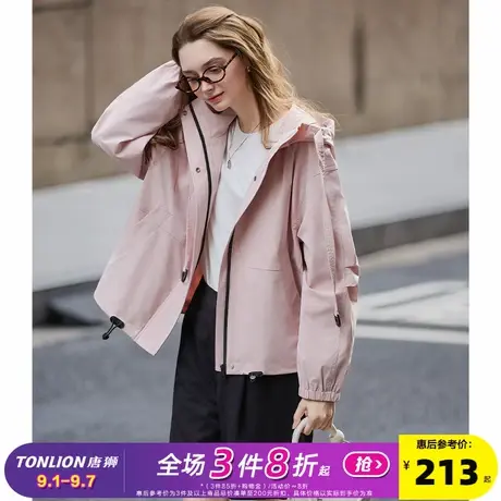 唐狮2025春秋季外套女短款小个子女连帽酷飒风小众时尚设计感商品大图