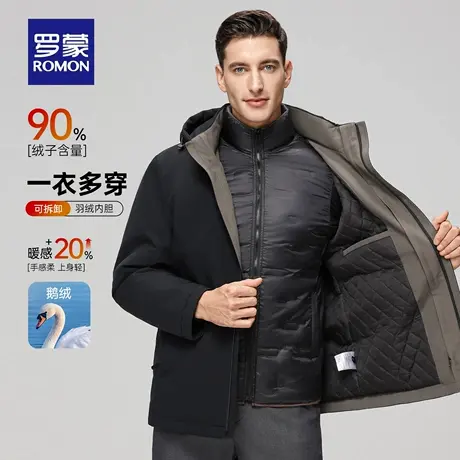 【一衣五穿鹅绒】罗蒙男士保暖短款羽绒服2025冬季新款百搭外套男商品大图