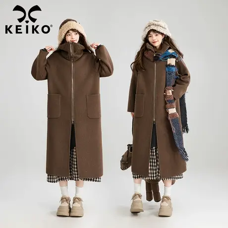 KEIKO 双面羊毛呢大衣女长款2024秋冬韩系高级感针织立领毛呢外套商品大图