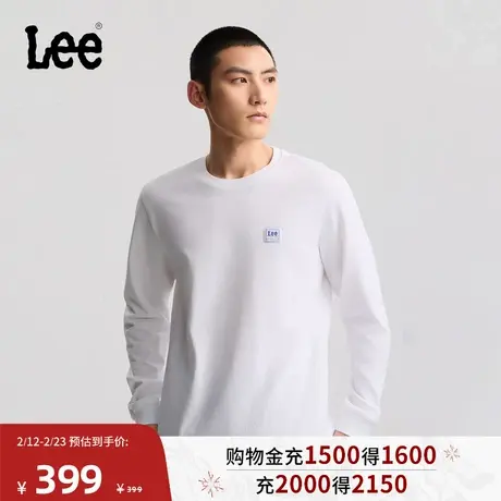 Lee商场同款26年春夏新品标准版圆领小Logo织标轻薄男长袖T恤休闲图片