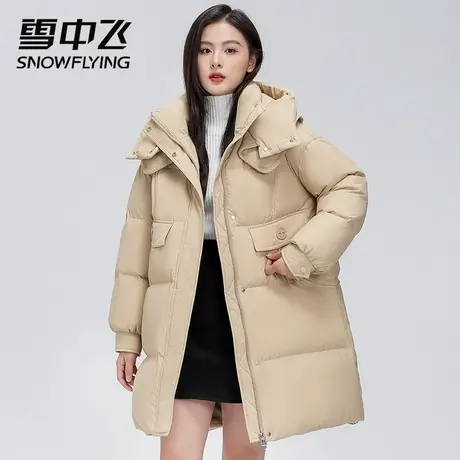 雪中飞羽绒服中长款连帽2025冬季新款女士小个子甜美防风保暖外套商品大图