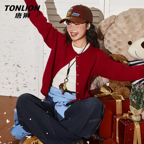 唐狮官方马年红色毛衣女2026新款春季小香风针织衫外套新年战袍VC商品大图