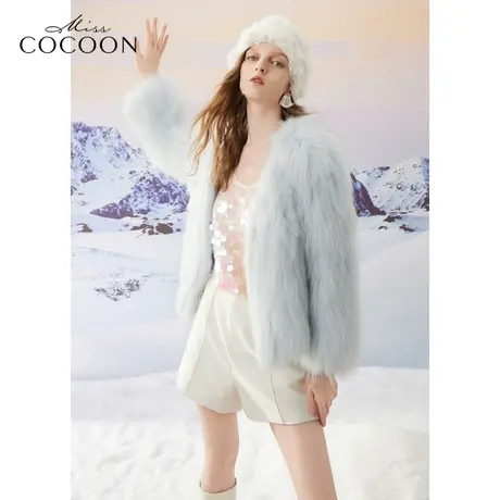 misscocoon23千金玛德琳秋冬新款水貂毛拼接貉子毛纯手工编织皮草图片