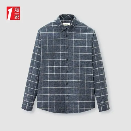 海一家休闲商务长衬2023冬季新款时尚格纹中年男士长袖保暖衬衫商品大图