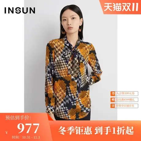 恩裳春秋季设计感飘带领舒适休闲百搭真丝衬衫上衣图片