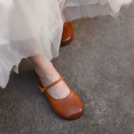 Artmu阿木复古一字带玛丽珍单鞋女平底软底豆豆鞋真皮2023新款商品大图