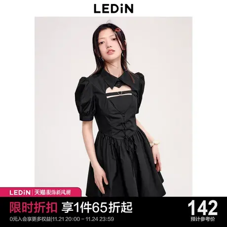 乐町纯欲风镂空连衣裙2023夏季新款女装小黑裙设计感收腰裙子图片