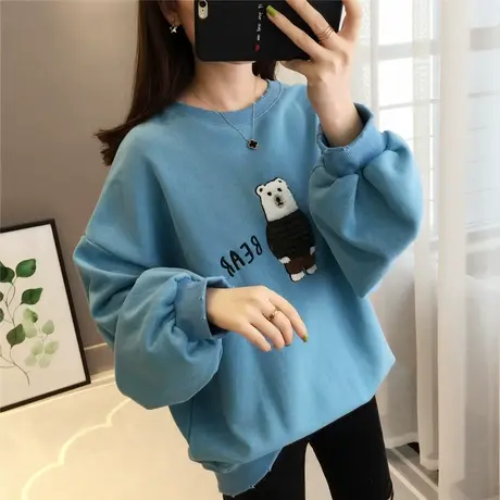 卡通卫衣女2023春季新款韩版宽松圆领T恤打底衫套头女装百搭上衣图片