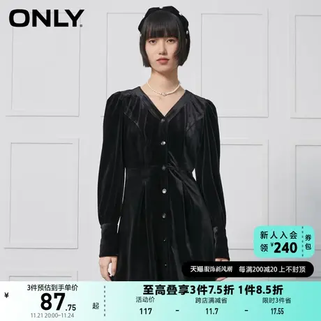 ONLY奥莱夏季法式修身显瘦V领丝绒短款连衣裙女图片