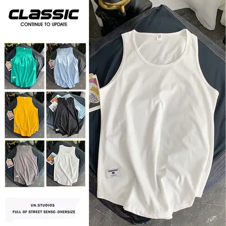 运动背心外穿男ins夏季宽松纯色坎肩篮球无袖t恤韩版潮流打底汗衫图片