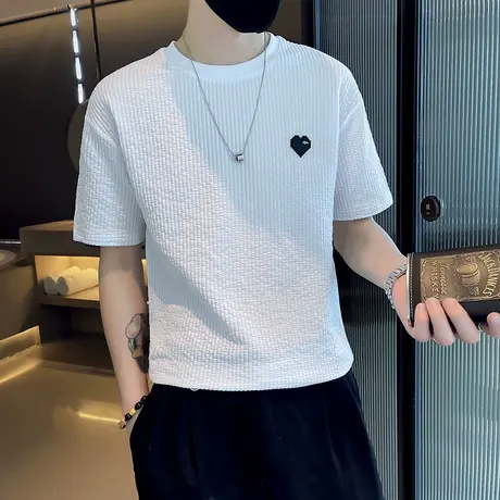 刺绣短袖男夏季潮牌休闲痞帅流行半袖T恤上衣2023新款男装半截袖图片