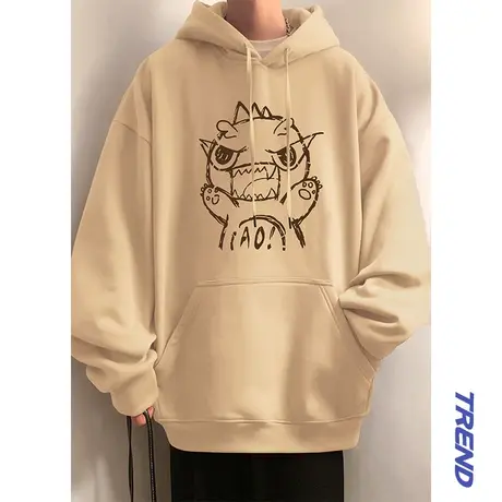 美式卡通动漫恐龙印花连帽卫衣男秋冬季重磅港风宽松加绒情侣外套商品大图
