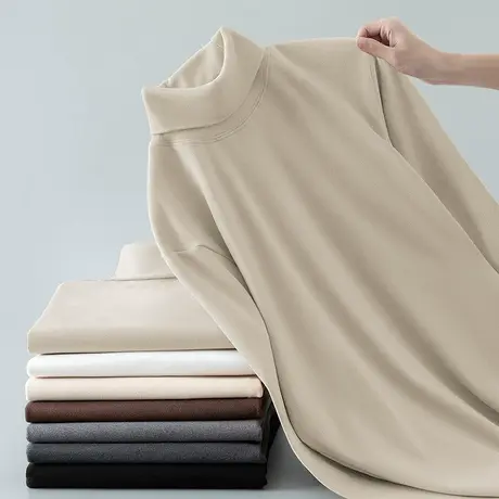 300g重磅高领长袖t恤男秋冬季保暖双面绒内搭体恤德绒打底衫秋衣商品大图