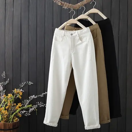 春季2021新款文艺范纯色百搭休闲裤女士宽松显瘦哈伦裤高腰长裤子图片
