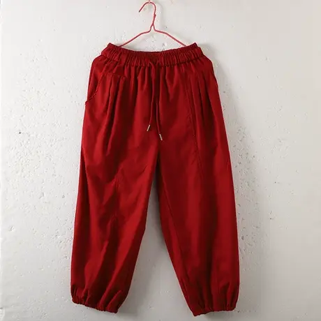 dza 高腰显瘦纯色全棉休闲九分裤子女士春季宽松阔腿裤哈伦直筒裤图片