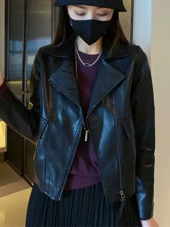 2023新款时尚小皮衣外套女洋气短款百搭潮ins秋季女装皮夹克上衣图片