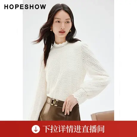 【直播专享】秋季蕾丝泡泡袖波浪边半高领上衣90123320210红袖商品大图
