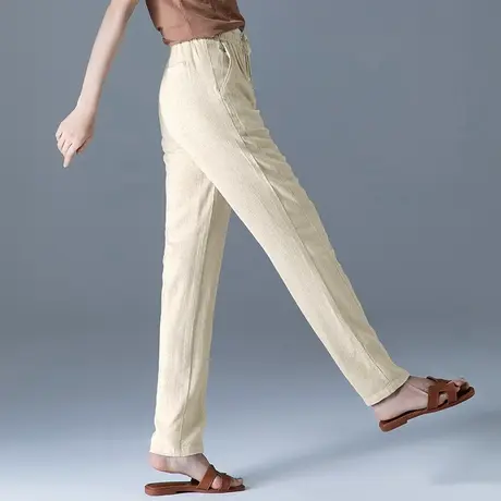 棉麻长裤女夏亚麻女裤夏季薄款妈妈裤子休闲萝卜哈伦裤直筒老爹裤商品大图