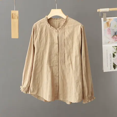 花边立领纯色衬衫女纯棉长袖上衣2024新款秋季法式洋气打底衫衬衣图片