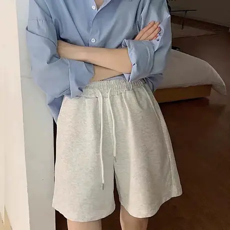 短裤女夏季薄款宽松韩版小个子高腰直筒中裤休闲运动五分裤潮ins图片
