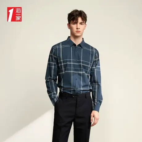 海一家经典格纹长衬2023秋季新款时尚商务休闲简约长袖衬衫男图片