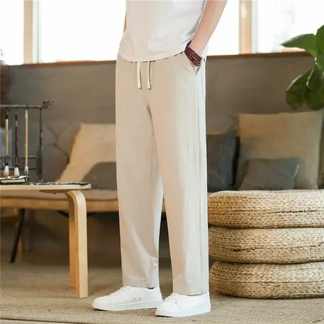 夏季中国风亚麻裤子男宽松大码休闲裤复古风透气直筒汉服棉麻裤子商品大图