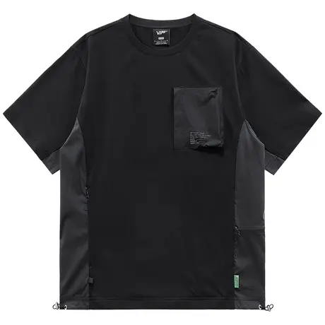 VIP夏季机能短袖T恤男拼接撞色体恤重磅纯棉半袖小众设计感上衣潮图片