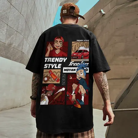 摩严美式潮牌胖子男装大码宽松嘻哈胖子短袖T恤半袖夏季潮流夏季商品大图