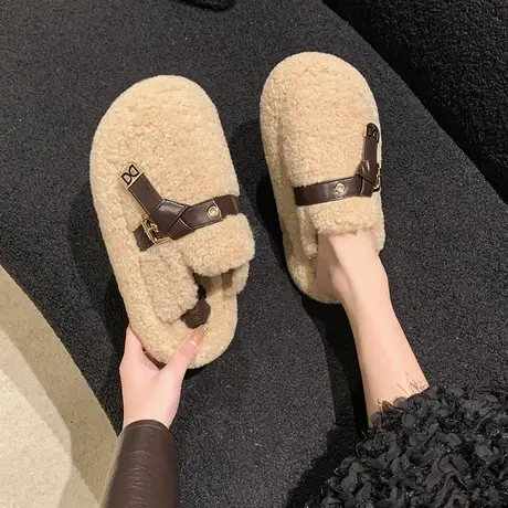 毛毛鞋女2023年新款厚底配裙子时尚增高懒人半拖鞋法式外穿包头拖商品大图