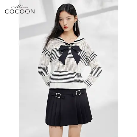 missCOCOON法式海军领毛针织衫女2023新款春季时尚洋气蝴蝶结上衣商品大图