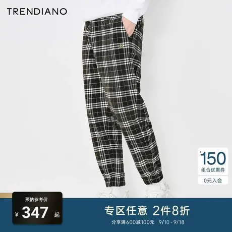 TRENDIANO官方潮牌男装九分裤加厚格子束脚休闲裤男士休闲裤青年商品大图