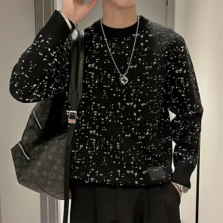 毛衣男冬季新款ins设计感韩版休闲轻熟风满天星提花针织打底线衣商品大图