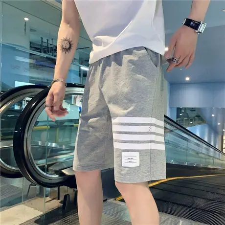 夏季男士短裤五分裤裤子沙滩裤宽松休闲潮流百搭学生条纹运动中裤商品大图