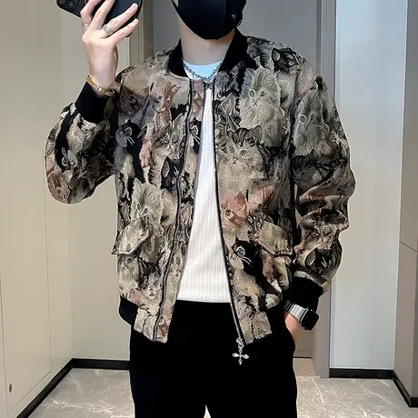 美式潮牌棒球服男工装上衣春秋季宽松运动夹克高级感花色休闲外套商品大图