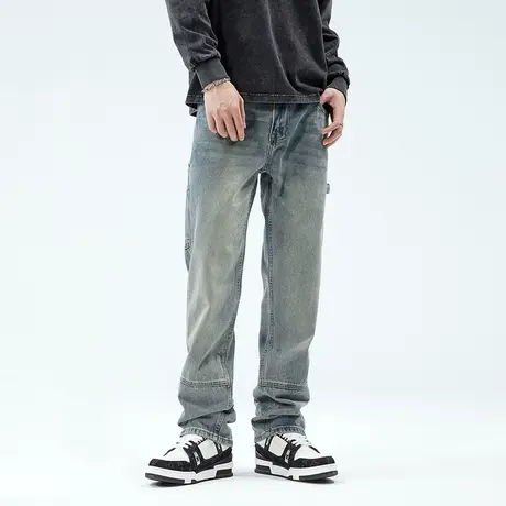 微喇牛仔裤男2023新款美式复古潮牌宽松休闲高个子大码直筒裤子男商品大图