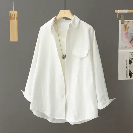 白色衬衫外套女中长款春秋季2024年新款早春衬衣大码宽松外搭上衣图片