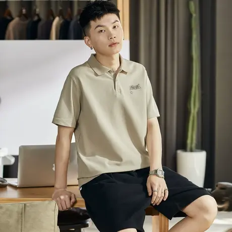 唐狮polo衫夏季男士短袖有翻领t恤卡其色宽松男装衬衫休闲港风潮图片