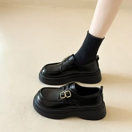 黑色小皮鞋女款2024春新款百搭厚底乐福鞋英伦风玛丽珍单鞋子女鞋商品大图