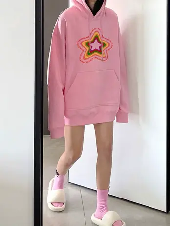 粉色卫衣女大码秋冬加绒加厚宽松慵懒风小众设计感奶呼呼外套上衣商品大图