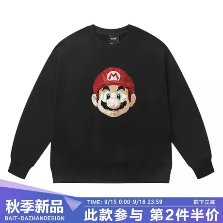 oversize美式街头嘻哈风卡通潮牌黑色无帽卫衣男宽松大版秋冬上衣商品大图