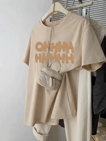 hiphop潮牌复古夏季短袖女大码纯棉设计感学生上衣ins洋气小众T恤图片