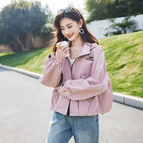 时尚气质外套2024年春季新款女连帽宽松运动百搭休闲冲锋上衣商品大图