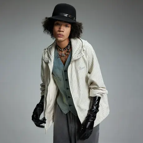 美式复古潮牌条纹连帽外套男士春秋季新款街头情侣装宽松开衫夹克商品大图