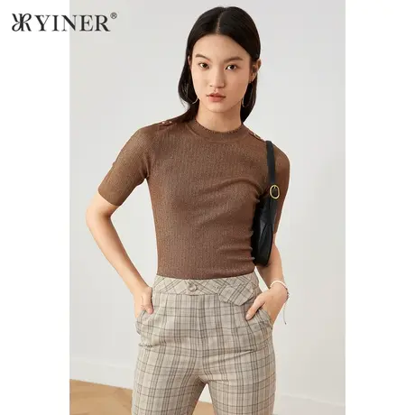 *YINER音儿女装夏季气质显瘦圆领毛针织衫商品大图