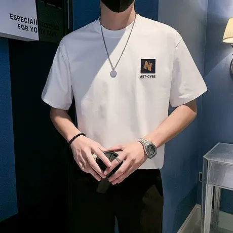 夏季时尚休闲痞帅短袖T恤网红潮牌半截袖设计感简约字母潮流体恤商品大图